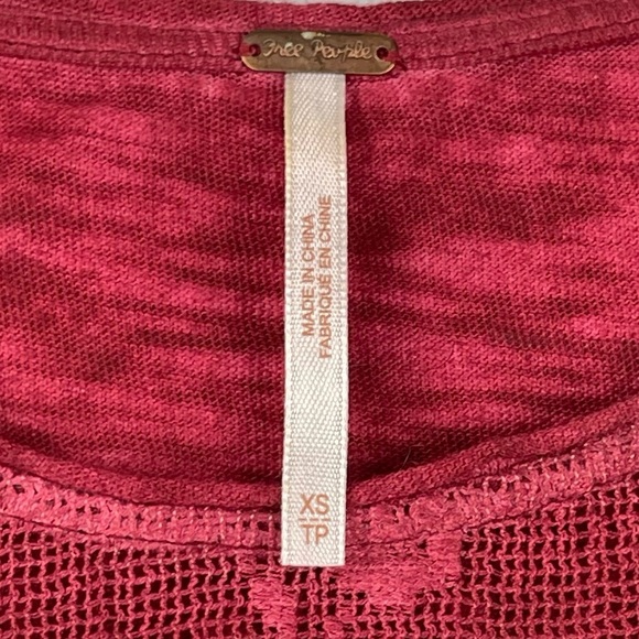 Free People Shirt Womens XS Red Tank Top Not So Sweet Victorian Lace Burnout Tee - Picture 8 of 10